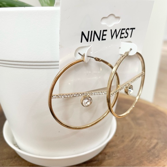 NWT Nine West gold rhinestone hoop earrings - Picture 4 of 8